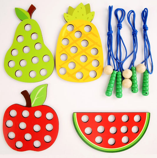 Augļu veramā rotaļlieta bērniem smalkās motorikas attīstīšanai