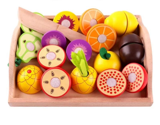 Bērnu koka augļu komplekts ar liplentes savienojuma daļām