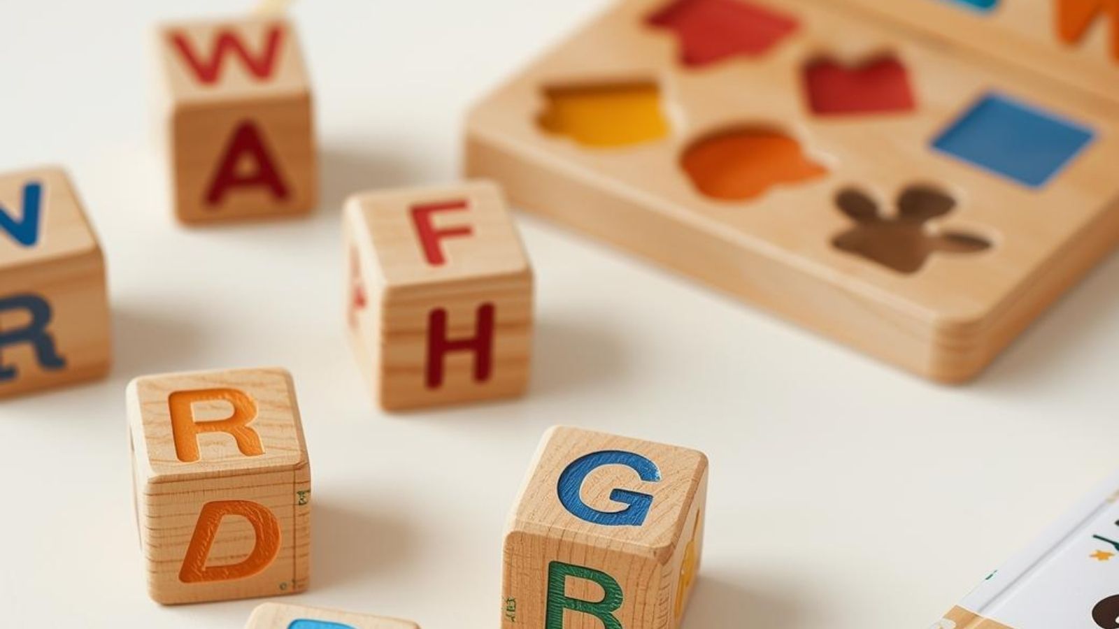 Montessori rotaļlietu kolekcija mierīgos, dabīgos toņos.