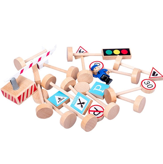 Komplekts ar koka ceļazīmēm izglītojošai rotaļai